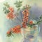 Branches of blooming quince still-life watercolor