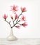 Branches of Pink Magnolia in Vase.