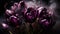 Branches of purple tulips on a dark background with delicate incense smoke - Generated AI