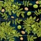 Branches Walnut tree with ripe fruits. Dark background picture. Garden plant with edible harvest. Seamless pattern