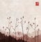 Branches of young trees with fresh leaves on vintage background. Traditional oriental ink painting sumi-e, u-sin, go-hua