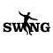 Brand logo. Letters swing. Silhouette of man dancing.