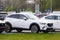 Brand new small white Mazda CX-3 crossover vehicle presented in the car dealership in Ostrava for test drive