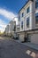 Brand new townhouse complex. Rows of townhomes side by side. External facade of a row of colorful modern urban townhouses. brand n