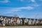 Brand new upscale townhomes in a Canadian neighbourhood. External facade of a row of modern urban townhouses