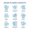 Brand planning blue concept icons set