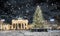 Brandenburg Gate in Berlin, with Christmas tree and snow