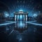 Brandenburg Gate reconfigured as a portal to the digital realm. AI-generated.