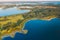 Braslaw Or Braslau, Vitebsk Voblast, Belarus. Aerial View Of Nedrava Lake And Green Forest Landscape In Sunny Autumn