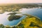 Braslaw Or Braslau, Vitebsk Voblast, Belarus. Aerial View Of Nedrava Lake. Landscape In Sunny Morning. Top View Of