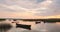 Braslaw Or Braslau, Vitebsk Voblast, Belarus. Wooden Rowing Fishing Boats In Beautiful Summer Sunset On The Dryvyaty