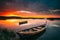 Braslaw Or Braslau, Vitebsk Voblast, Belarus. Wooden Rowing Fishing Boats In Beautiful Summer Sunset On The Dryvyaty