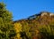 Brasov text on the Tampa Mountain in the autumn. Foliage view.