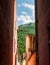 Brasov written with big letters on Mount Tampa. Brasov sign seen from the narrow streets of the old town