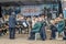 A brass band playing classical music at the annual maritime festival in Great Yarmouth, Norfolk