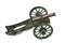 Brass cannon on green painted carriage old vintage isolated on w