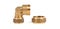 Brass fitting for plumbing pipes, connector for two different sizes, 90 degree angle