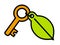 Brass key with a green environment leaf tag