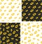Brass Knuckles or Knuckle Duster Big & Small Aligned & Random Seamless Pattern Gold Color Set