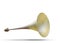 Brass metal announcement horn on white background with soft shadow use as multipurpose alarm hooter horn vintage and retro style