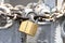 Brass padlock and iron chain