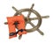 Brass Ship Wheel and Life Vest