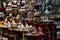 Brass tea sets and serving platters in the Grand Bazaar Istanbul, Turkey