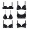 Brassieres and bras black silhouettes vector icons set