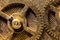 Brassy Cogwheels or Gearwheels, concept movement and mechanical