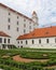 Bratislava castle - main building with red roofs and baroque garden