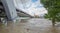 Bratislava - Danube at high flood by highest measured water and SNP bridge on background