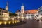 Bratislava - Main square in evening dusk with the town hall and Jesuits church.