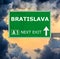 BRATISLAVA road sign against clear blue sky