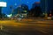 BRATISLAVA, SLOVAKIA - JULY 11, 2021: View of the traffic on streets of Bratislava at night next to the Eurovea