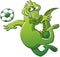Brave alligator jumping to head a soccer ball