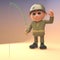 Brave army soldier is relaxing by doing some fishing, 3d illustration