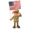 Brave army soldier salutes as he holds the American flag, 3d illustration