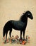 brave black horse illustration for a children book, ai generated image