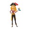 Brave blonde pirate girl on white background