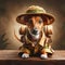 a brave brown rat terrier dressed up as a jungle explorer, animals concept