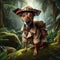 a brave brown rat terrier dressed up as a jungle explorer, animals concept