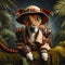 a brave brown rat terrier dressed up as a jungle explorer, animals concept