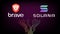 Brave Browser logo and Solana blockchain symbol with circuit board tracks on dark background. Brave now Integrates with Solana to