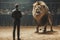 A Brave businessman facing a big lion Generative AI