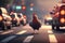 The Brave Chicken Crossing the Busy City Street Amidst the Bright Lights and Cars