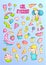 Brave cute fashion princess vector cartoon sticker set. Princess magic and cute stickers in fashion theme - hearts