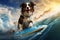 Brave Dog funny riding surfboard. Generate Ai