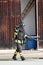 Brave firefighters with oxygen tank fire during an exercise held