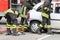 Brave firefighters relieve an injured after a road accident
