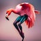 A brave flamingo superhero with incredible balance, striking with precision and grace4